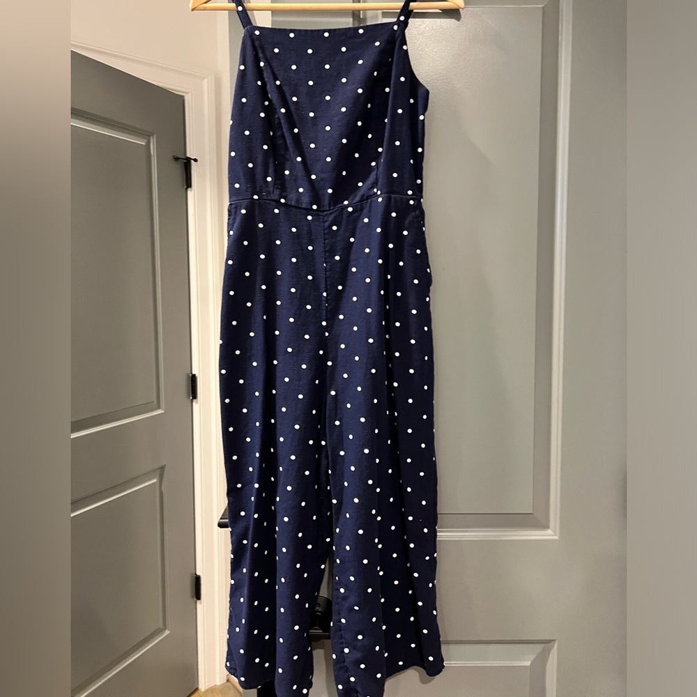 Old Navy square-neck polka dot jumpsuit, navy, size S
